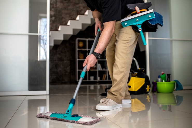 Free Photo man doing professional home cleaning service
