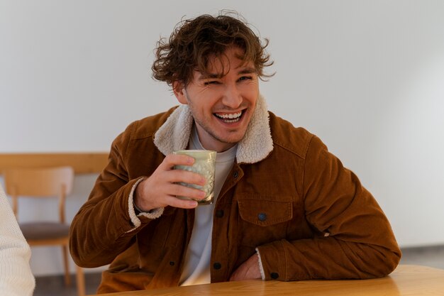 Man drinking matcha tea