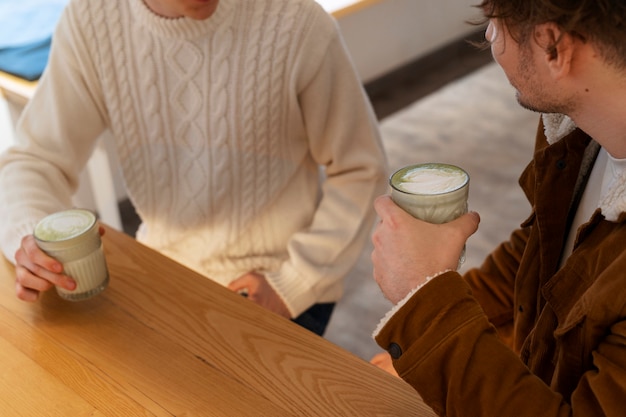 Man drinking matcha tea