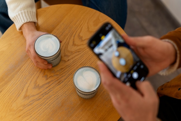 Man drinking matcha tea