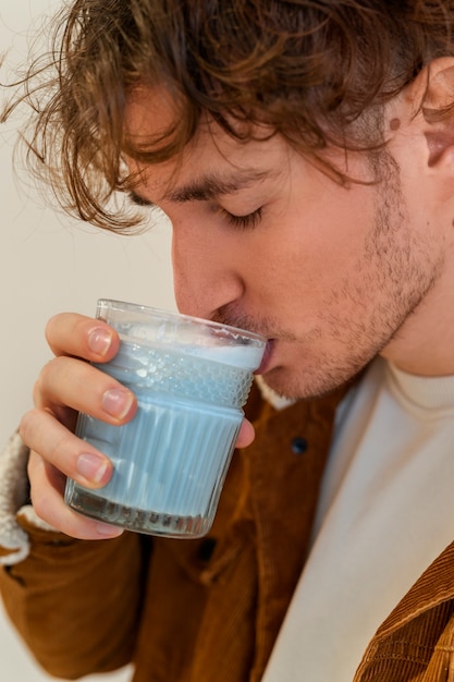 Man drinking matcha tea