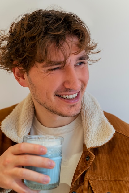 Man drinking matcha tea