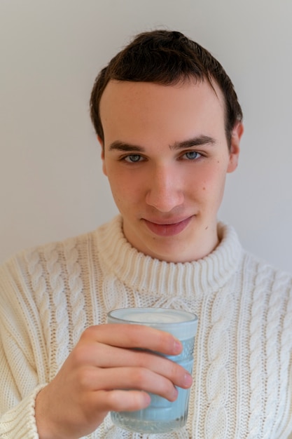 Man drinking matcha tea