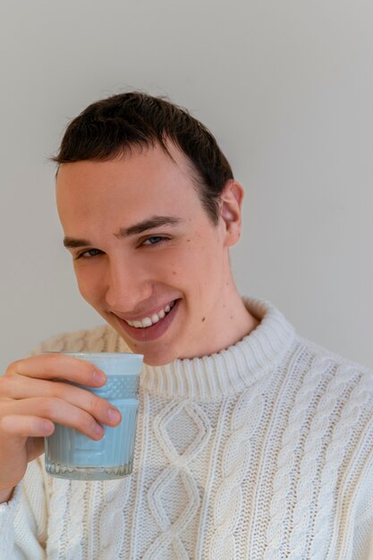 Man drinking matcha tea