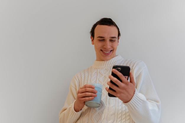 Man drinking matcha tea