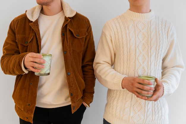 Man drinking matcha tea