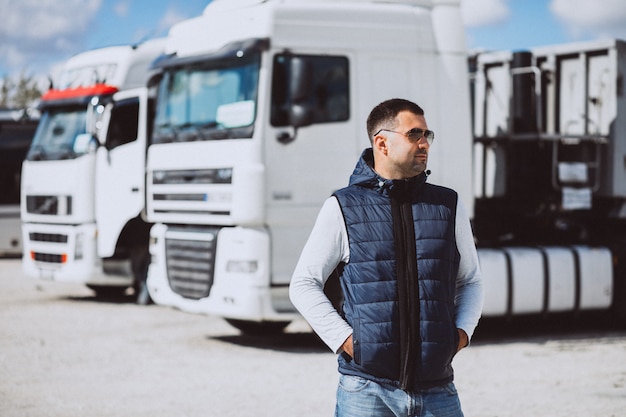Man driver of the lorry in a logistic company
