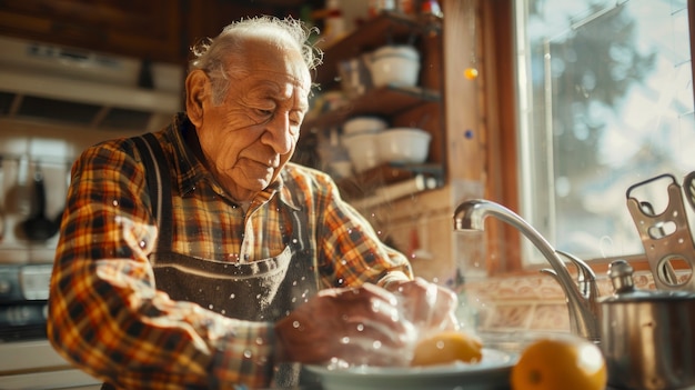 man engaged in household task