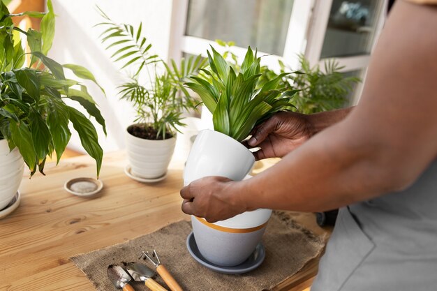 Man enjoying indoor farming