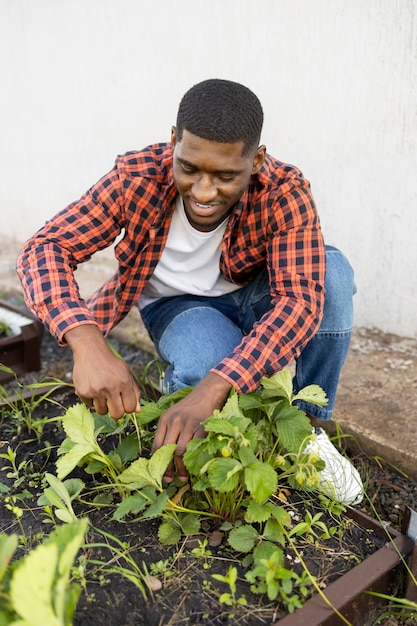 Man enjoying indoor farming