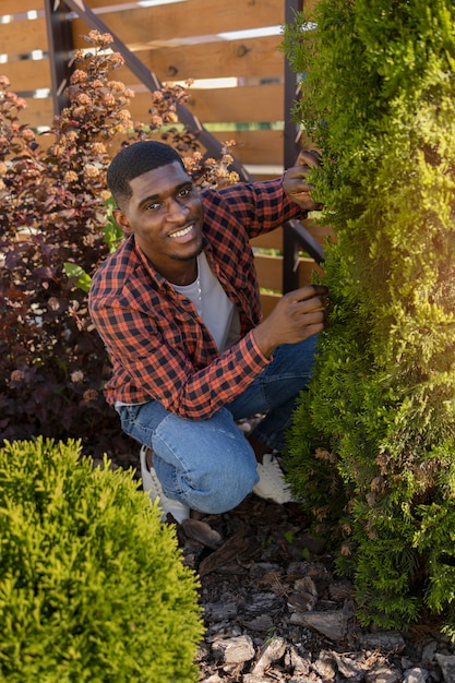 Man enjoying indoor farming