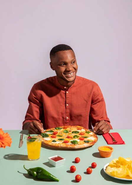 Man enjoying some delicious italian food