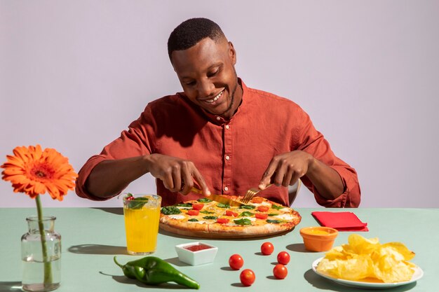 Man enjoying some delicious italian food