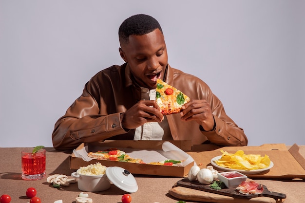 Man enjoying some delicious italian food