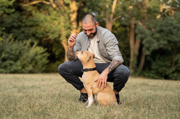 Man enjoying some quality time with his dog