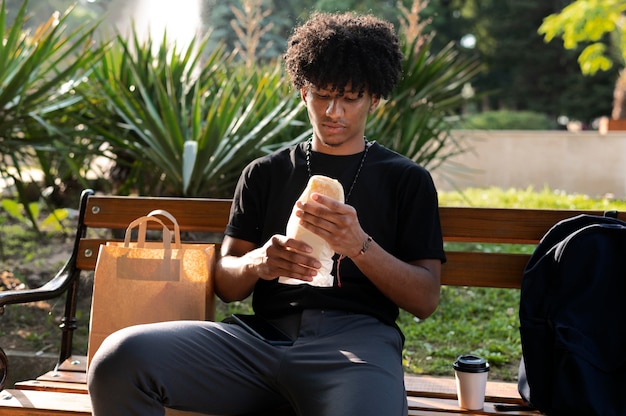 Man enjoying some takeaway food