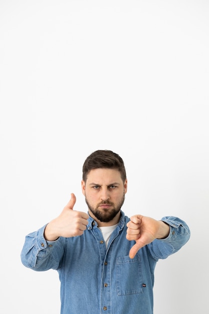 Man expressing agreement and disagreement medium shot