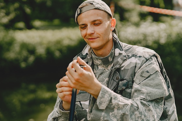 Man fishing and holds the angling rod