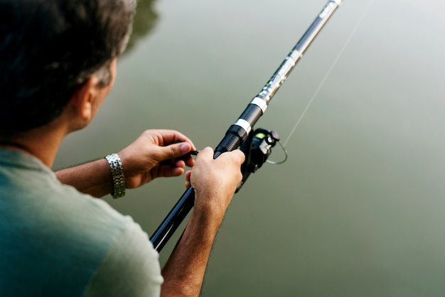 Man fishing in the jungle