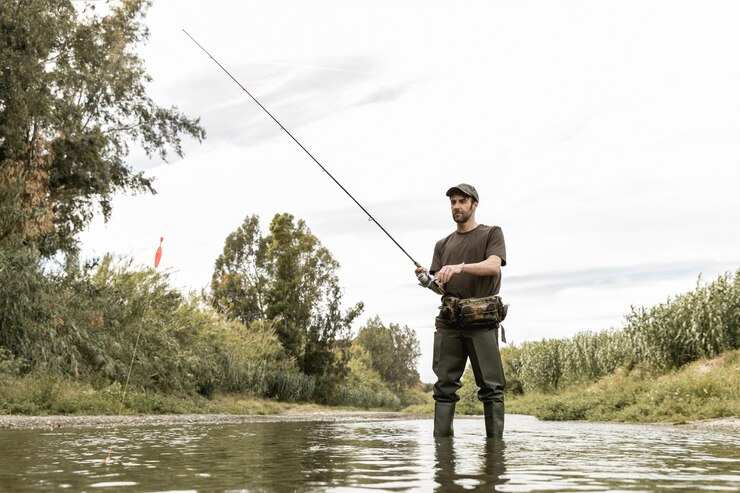 Free Photo man fishing at the river