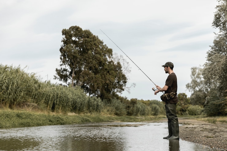 Free Photo man fishing at the river