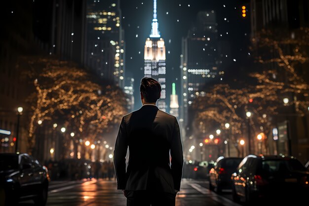 Man in front of empire state building