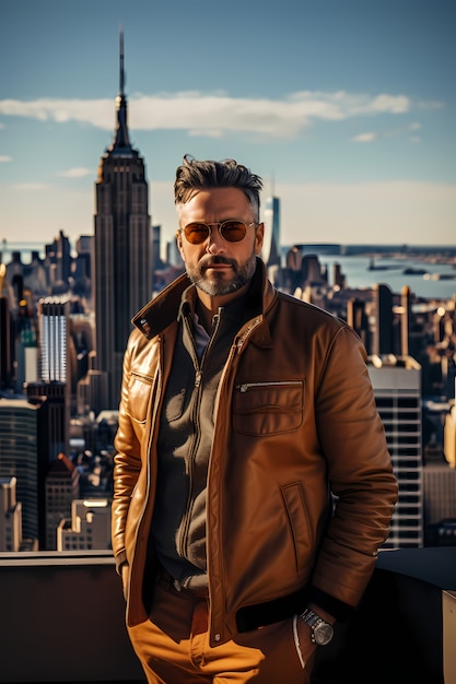 Man in front of empire state building