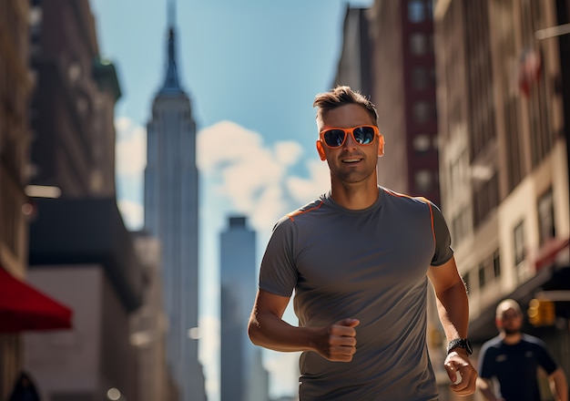 Man in front of empire state building