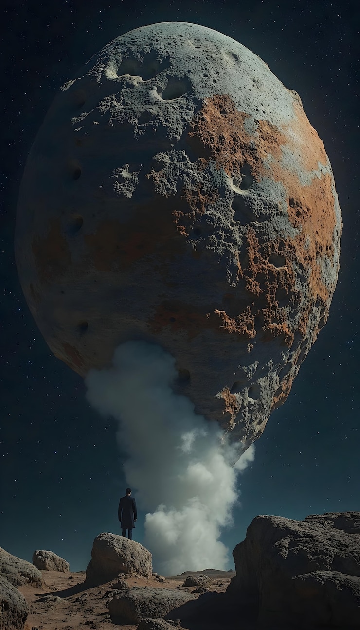 Free Photo man gazing at an alien planet