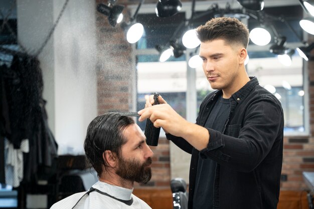 Man getting a haircut close up