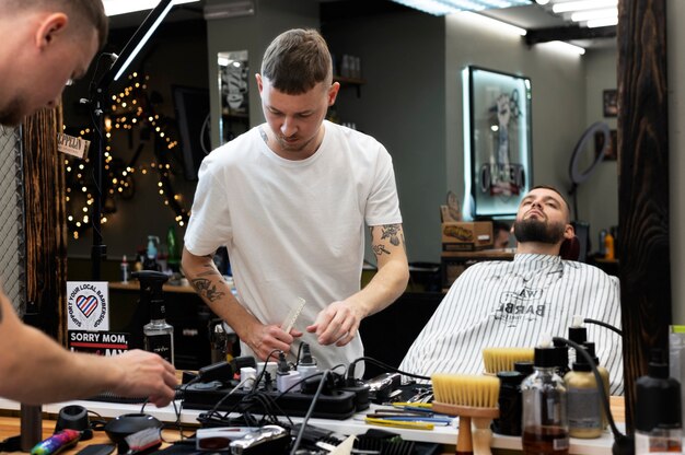 Man getting a new look at the barber shop