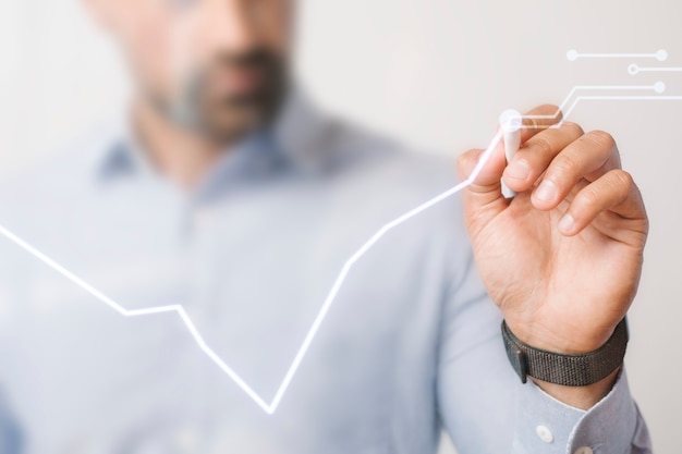 Man giving a business presentation using a futuristic digital pen