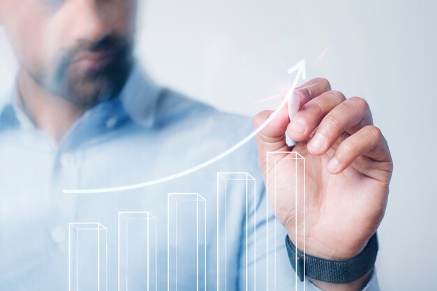 Man giving a business presentation using a high technology digital pen