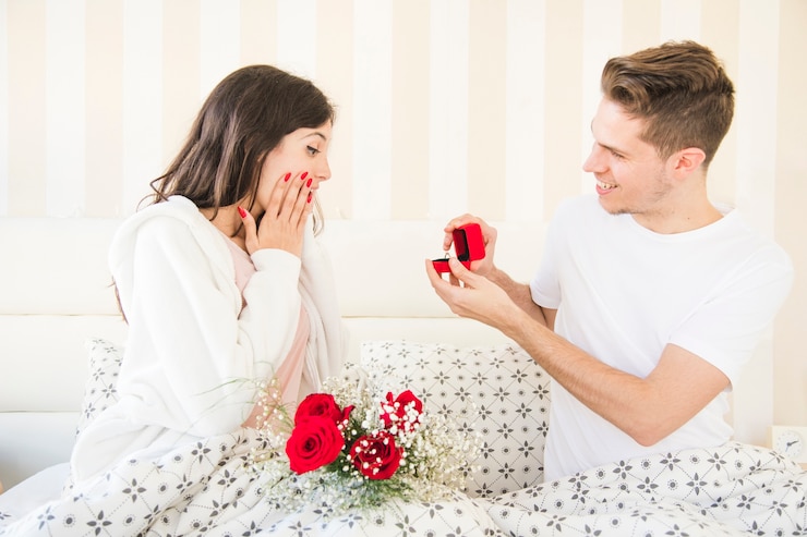 無料Photo 女性に婚約指輪を与える男
