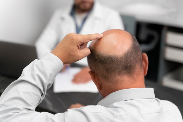 Man going through a follicular unit extraction process