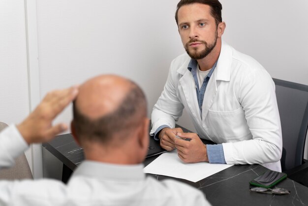 Man going through a follicular unit extraction process