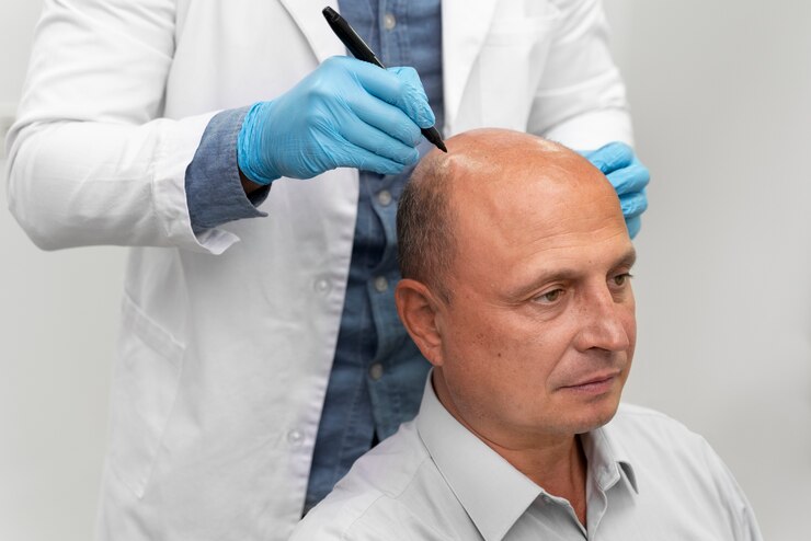 Бесплатный Фотография мужчина проходит процесс извлечения фолликулярной единицы