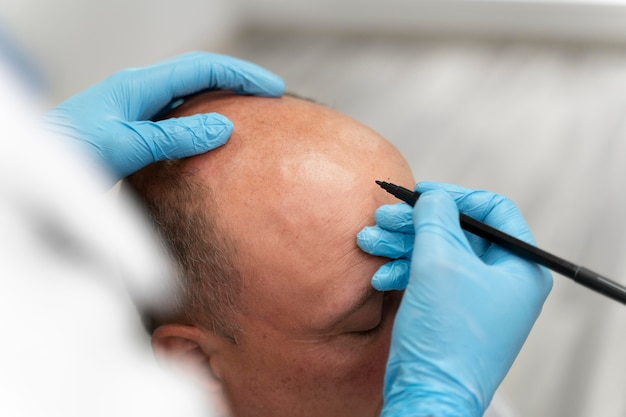 Free photo man going through a follicular unit extraction process