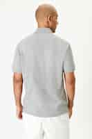 Free photo man in gray collared shirt rear view