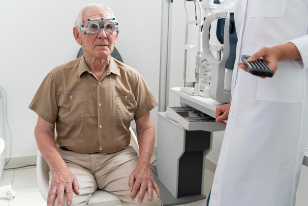 Man having an eye sight check at an ophthalmology clinic