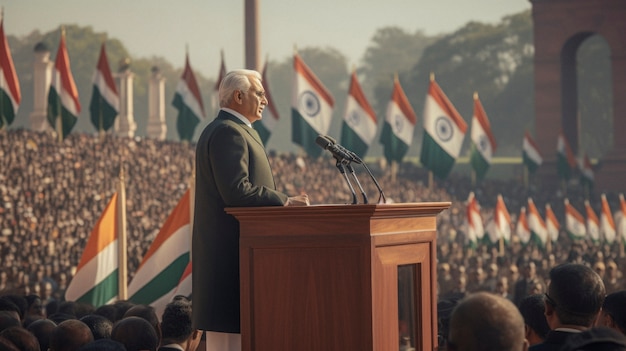 Free photo man having a speech for indian republic day