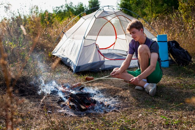 Man heating the food long shot