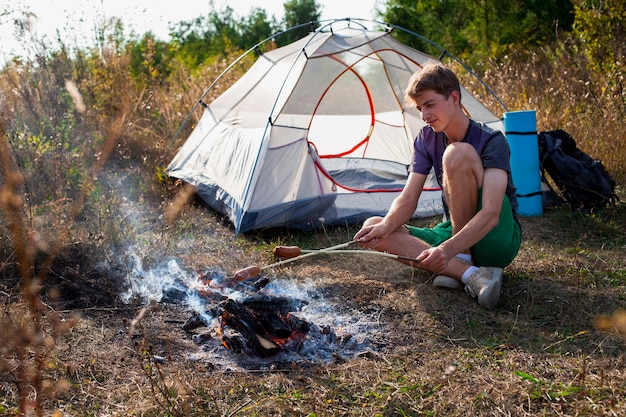 Man heating the food long shot