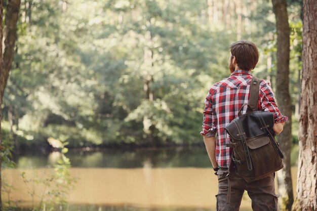 man hiking in forest