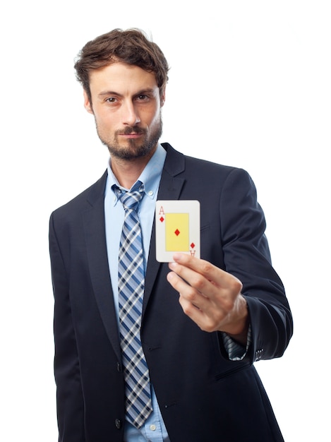 Man holding a playing card