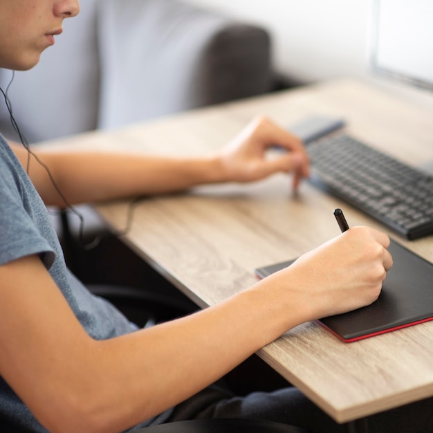 Man at home in quarantine working on pc