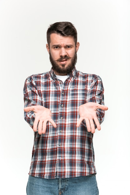 Man is looking pouter. Over white background