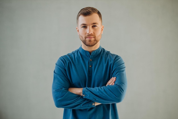 Man isolated showing emotions end gestures