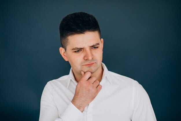 Man isolated showing facial emotions