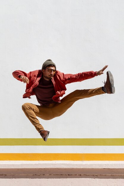 Man jumping while doing parkour